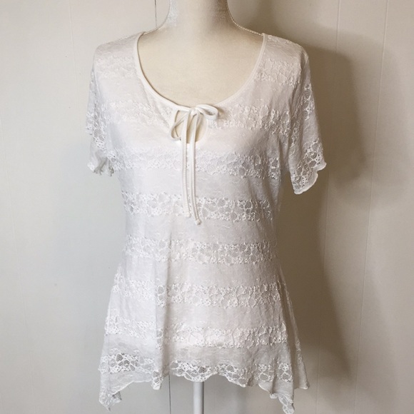 Eve & Maddie Tops - Eve and Maddie Blouse Sz L White Lace Shirt Lined